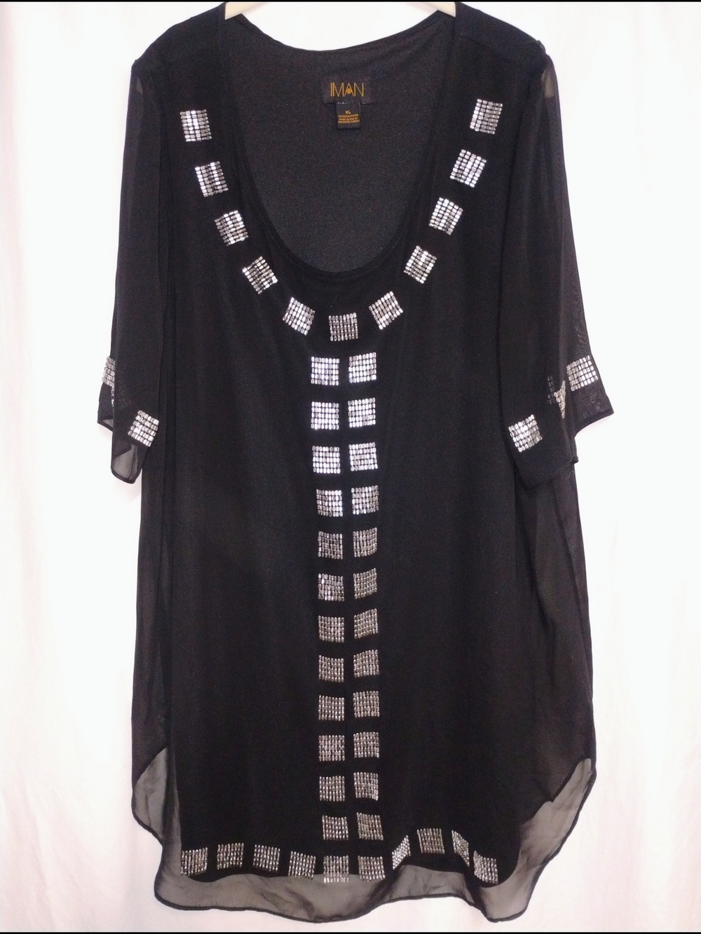 IMAN Women’s Black Embellished Scoop Neck Tunic